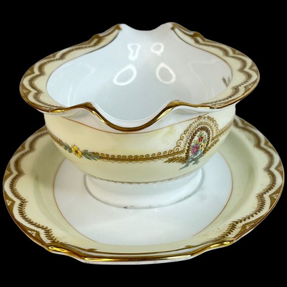 Vintage Noritake China Serena Gravy Boat With Attached Underplate Dish Floral - Picture 6 of 7